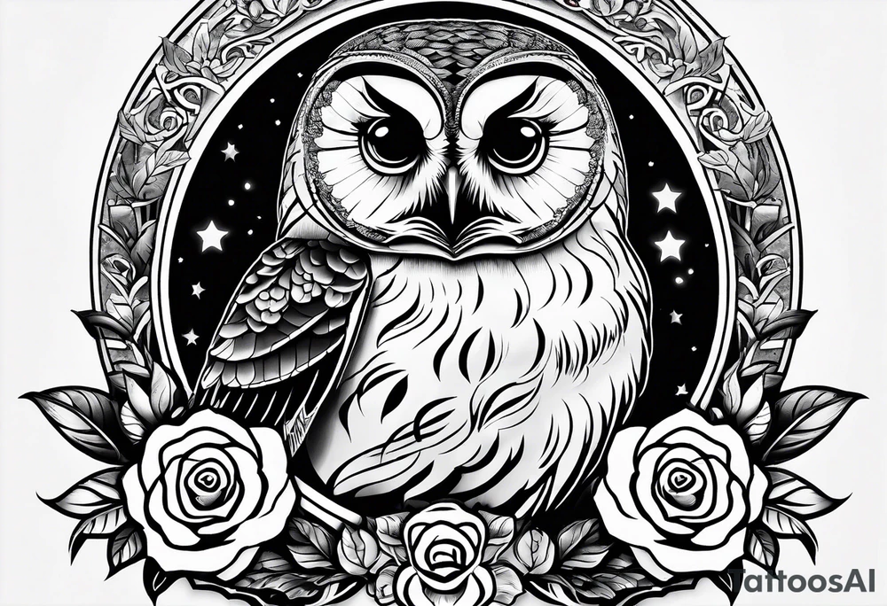 Barred owl and a rose with writing “but the greatest of these is love” tattoo idea