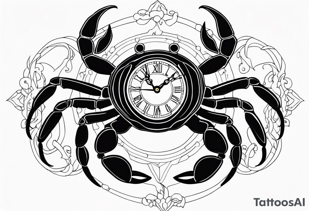 Zodiac crab with clock tattoo idea