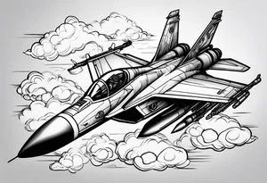 Fighter jet in the clouds with lighting and guns tattoo idea