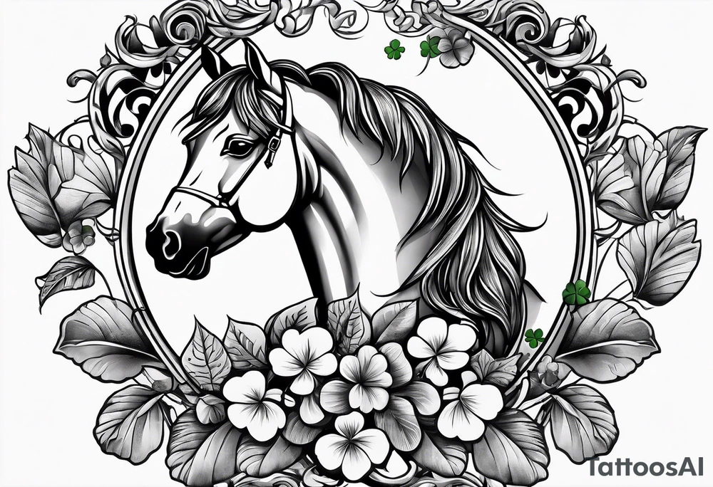 horse shoe with 5 leaf clover inside tattoo idea