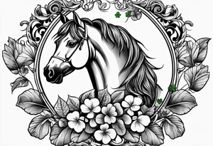 horse shoe with 5 leaf clover inside tattoo idea