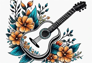 traditional vintage tattoo of guitar simple  flowers tattoo idea