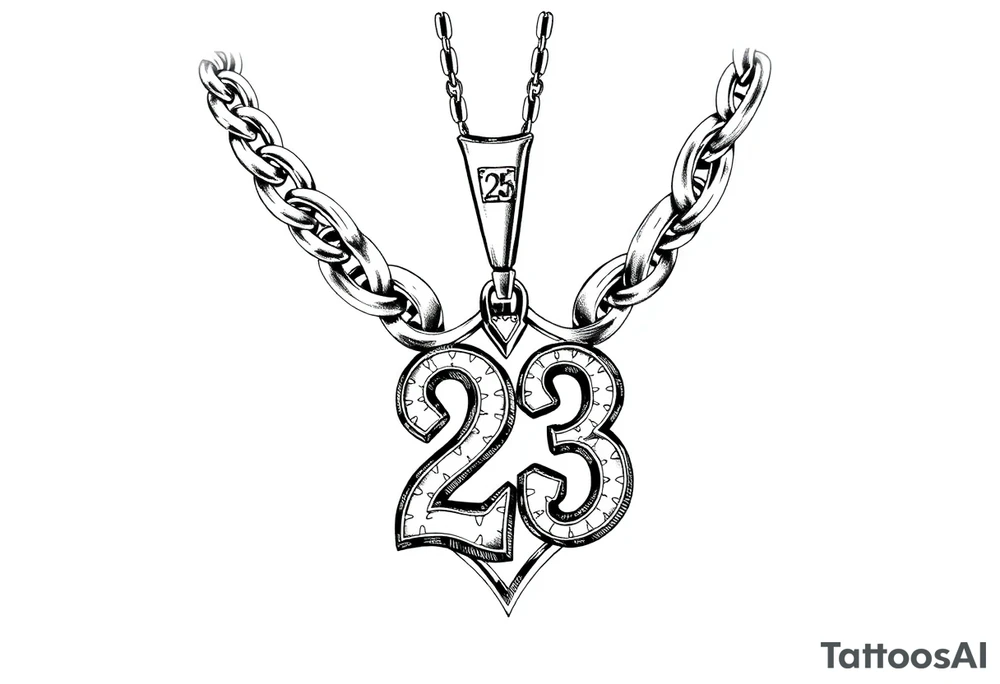 Diamond Cuban link chain with number 23 pendant tattoo idea