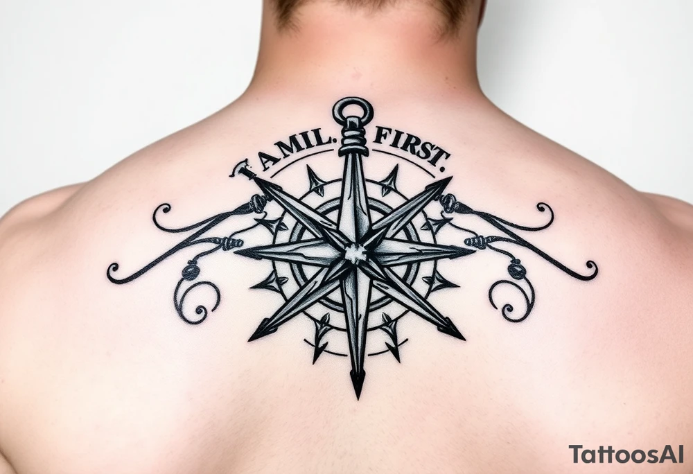 A symbol of strength, “family first”, mortality, nautical star, and mental health healing tattoo idea