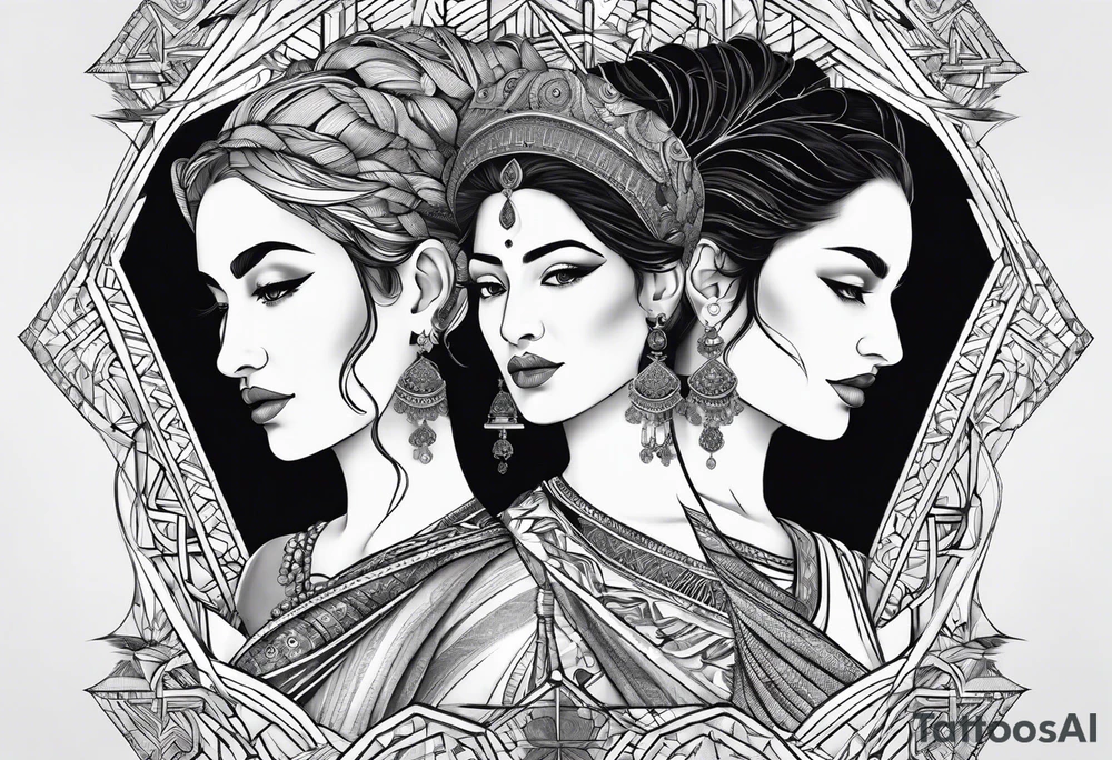 three women, side by side, young, old, middle-aged. women, weavers, godess of desteny. Moirens tattoo idea