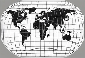 flat map of the earth with lines of a grid not shaded in with no bolding tattoo idea