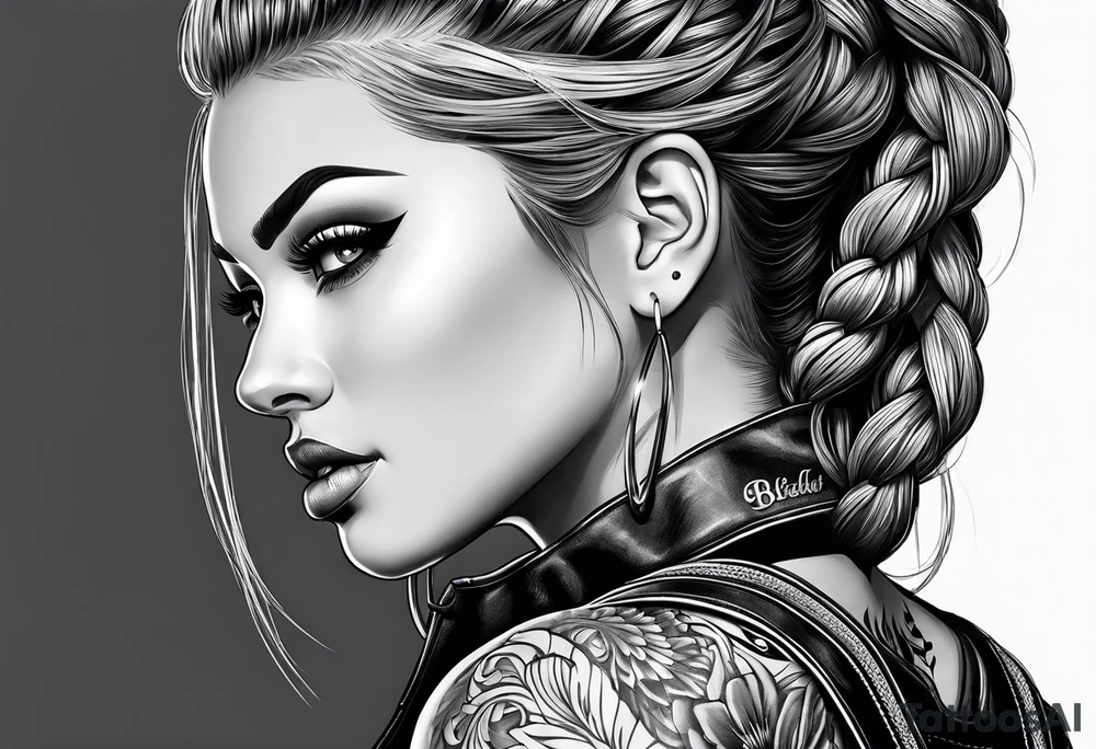Bikergirl with dutch braids tattoo idea