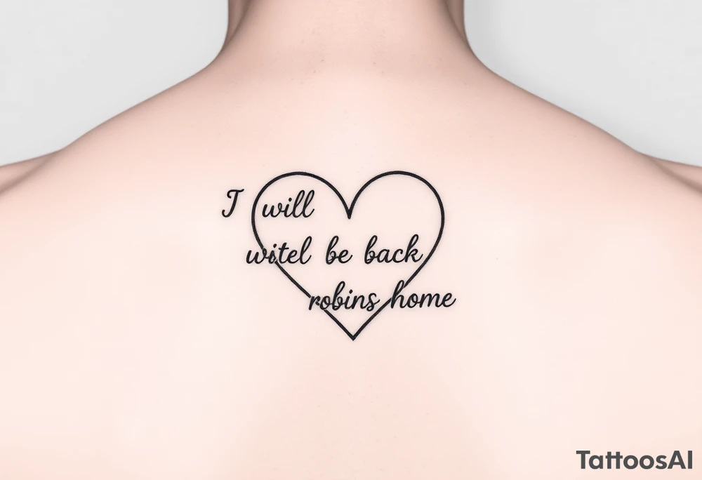 create a dainty heart with the outline "I will be back when the robins come home" tattoo idea