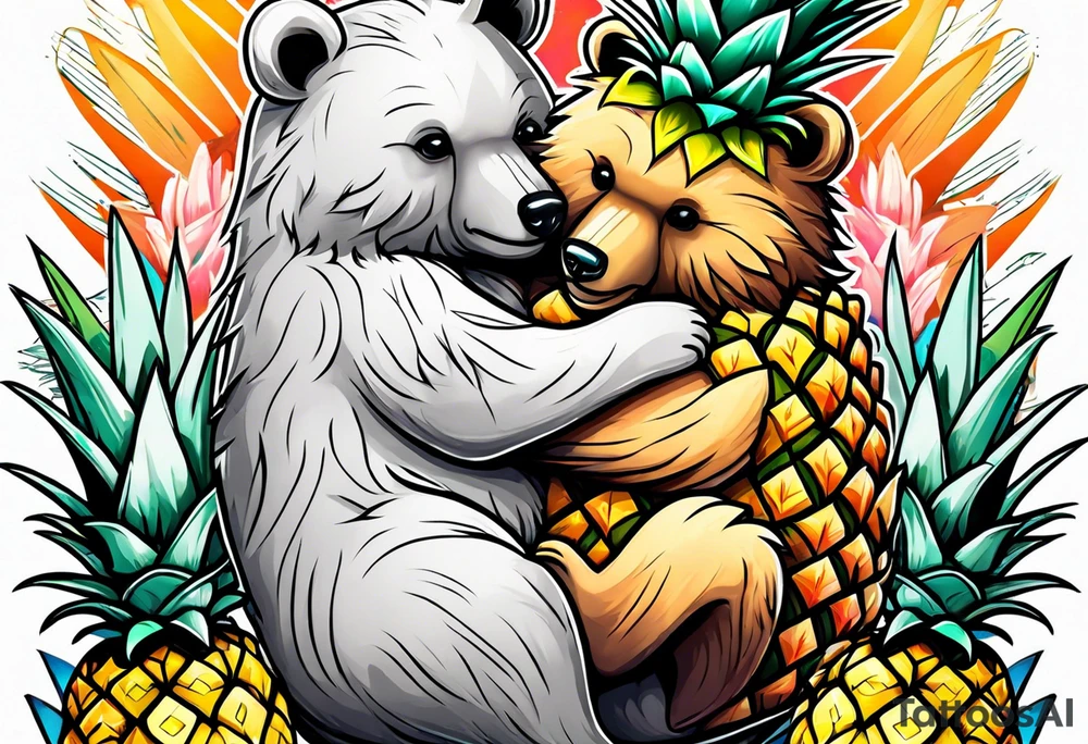 bear hugging pineapple tattoo idea