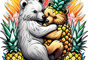 bear hugging pineapple tattoo idea