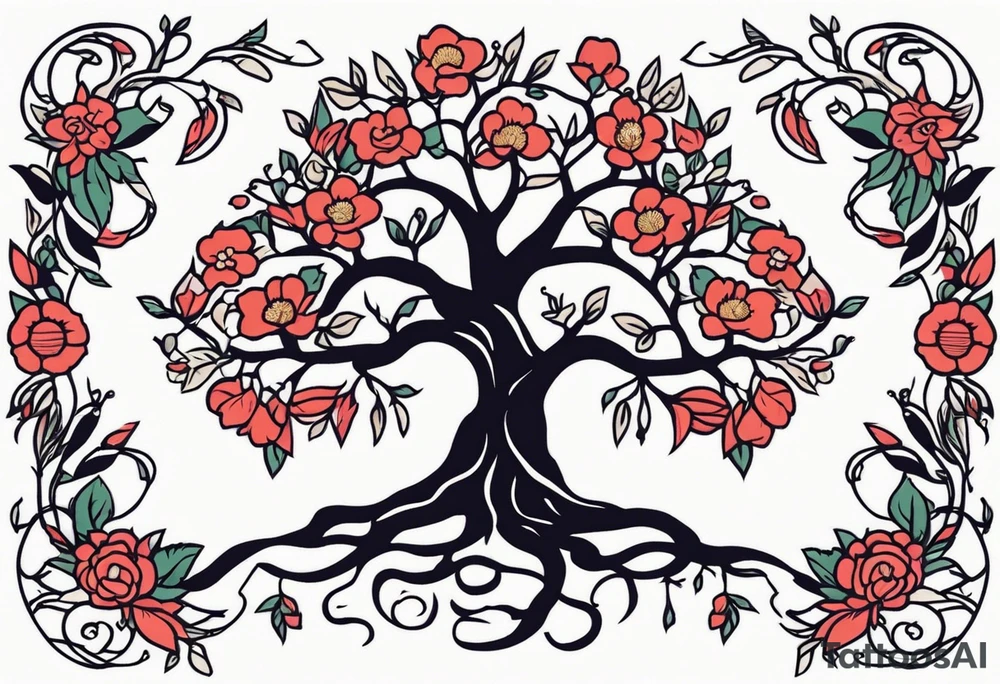 tree with roots

old school vintage simple traditional design with vintage flowers surrounding
bold color simple tattoo idea