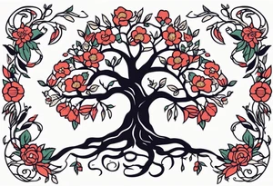 tree with roots

old school vintage simple traditional design with vintage flowers surrounding
bold color simple tattoo idea