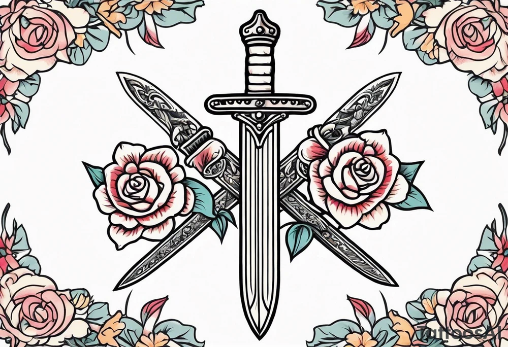 sword

old school vintage simple traditional design with vintage flowers surrounding
bold color simple tattoo idea