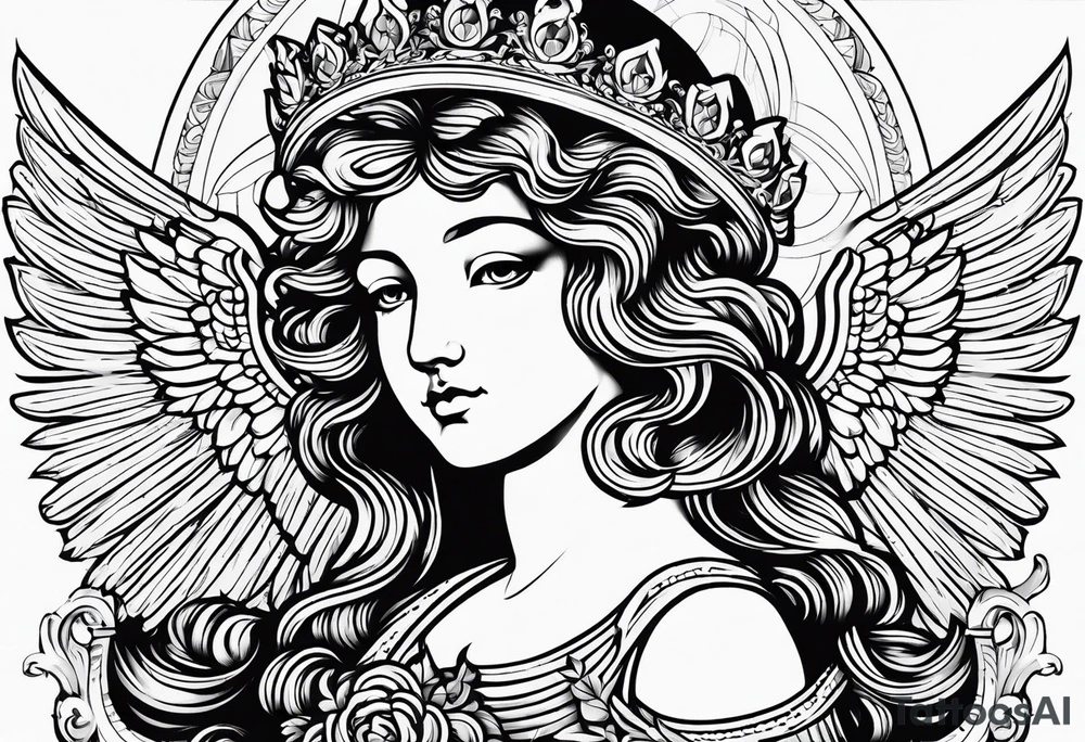renaissance style cherub geometric no border tattoo idea