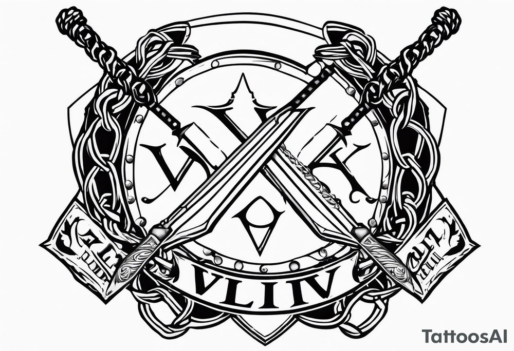 Valhalla sword shield barb wire chain tattoo idea