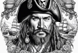 Chest tattoo that is about pirates ,captain ,treasure map tattoo idea
