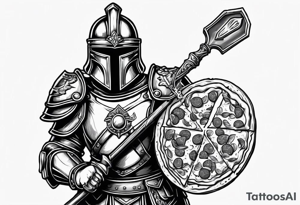 knigth in full armor
 holding a pizza shovel as a weapon tattoo idea