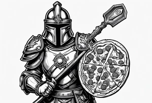 knigth in full armor
 holding a pizza shovel as a weapon tattoo idea