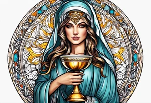 Female saint holding a chalice tattoo idea