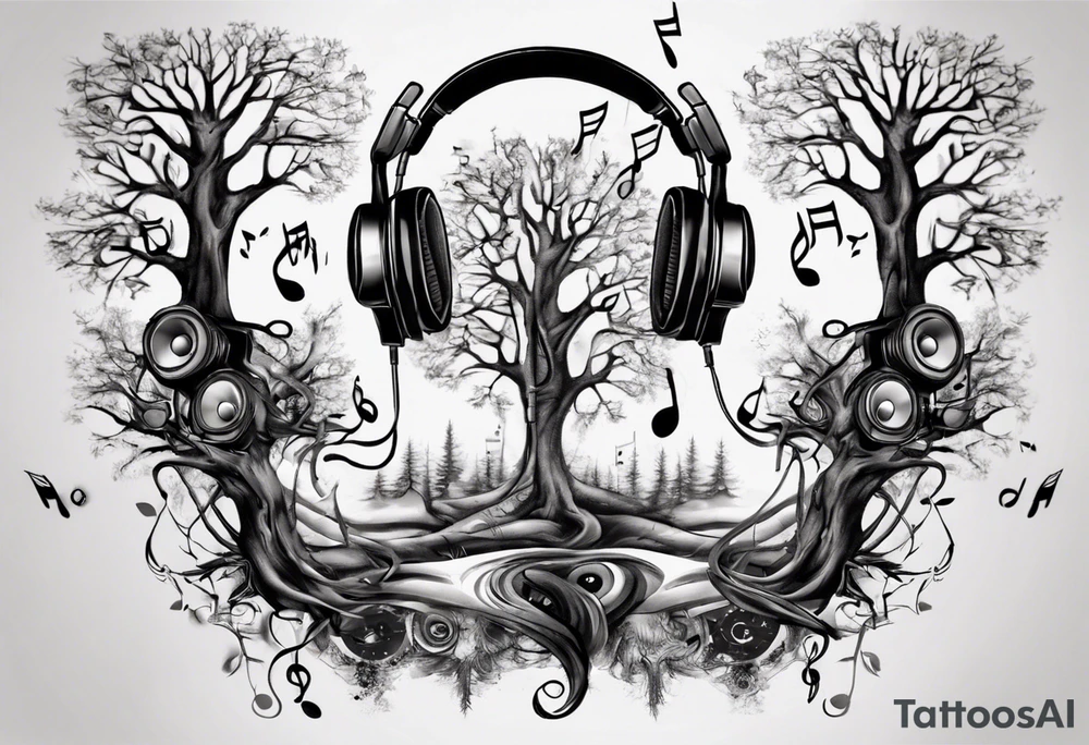 music speaker note tree headphones tattoo idea