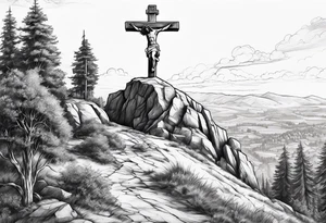 jesus crucified on a hill facing east tattoo idea