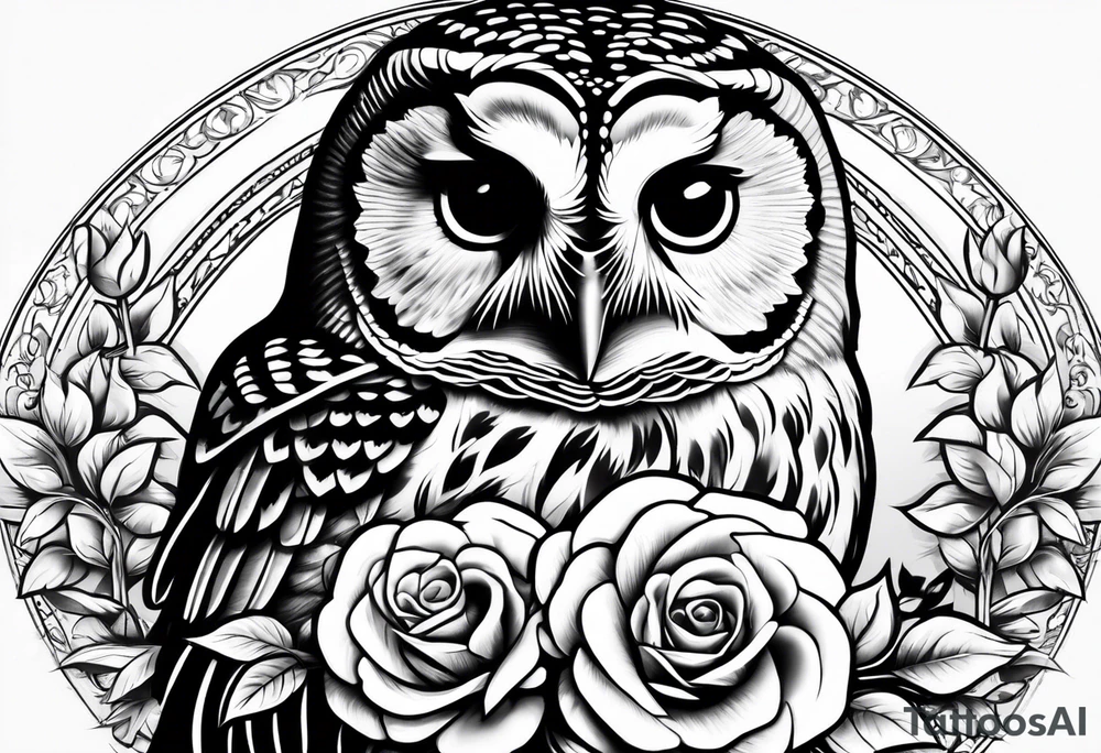 Barred owl with a rose and a heart tattoo idea