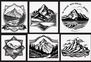 On the top will be the maroon bells mountains. In the middle will be "Keep Chuggin" in cursive writing. On the bottom will be a rough ocean with waves and whitecaps tattoo idea