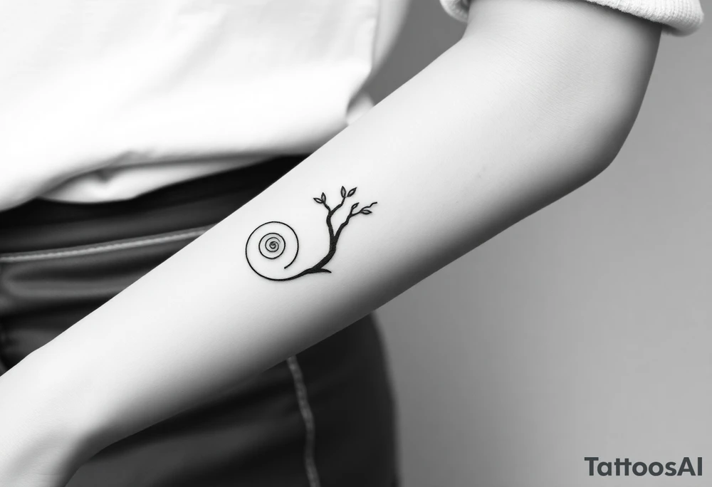 Tree with few leaves, with a SPIRAL line starting from the left side of tree and spiraling outward in a clockwise direction tattoo idea