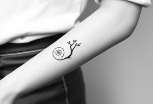 Tree with few leaves, with a SPIRAL line starting from the left side of tree and spiraling outward in a clockwise direction tattoo idea