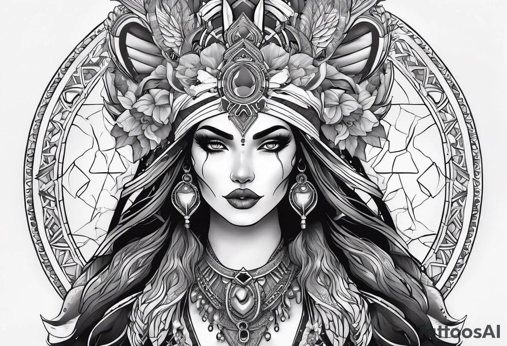 kali ma, alien goddess, valkrye, aries, pirate, divine feminine, zenza resonance, pachamama, lotus azul, blank panther, eagle, skull, 5D, nueva gaya, dna 12 tattoo idea