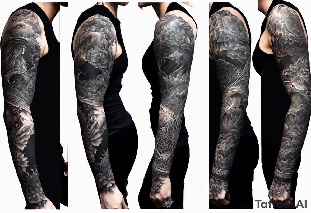 full arm sleeve very dark with Elphaba tattoo idea