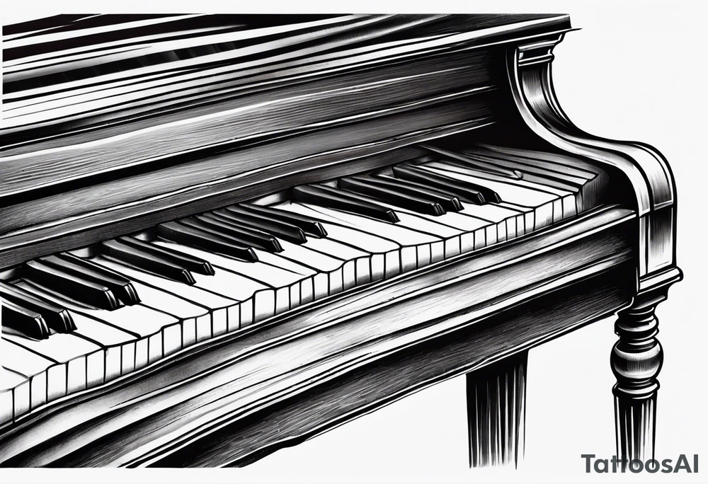 piano keys and drum sticks small on back of arm tattoo idea