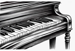 piano keys and drum sticks small on back of arm tattoo idea