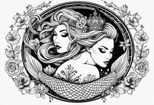 Russian mermaid creepy tattoo idea