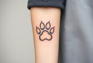 A detailed cat paw print with soft fur textures, using natural tones of cream, gray, and light brown and hearts within tattoo idea