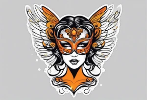 Angel masquerade face black and orange tattoo idea