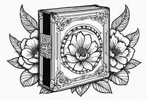 An sailor Jerry style tattoo of a vintage cigar box surrounded by traditional flowers tattoo idea