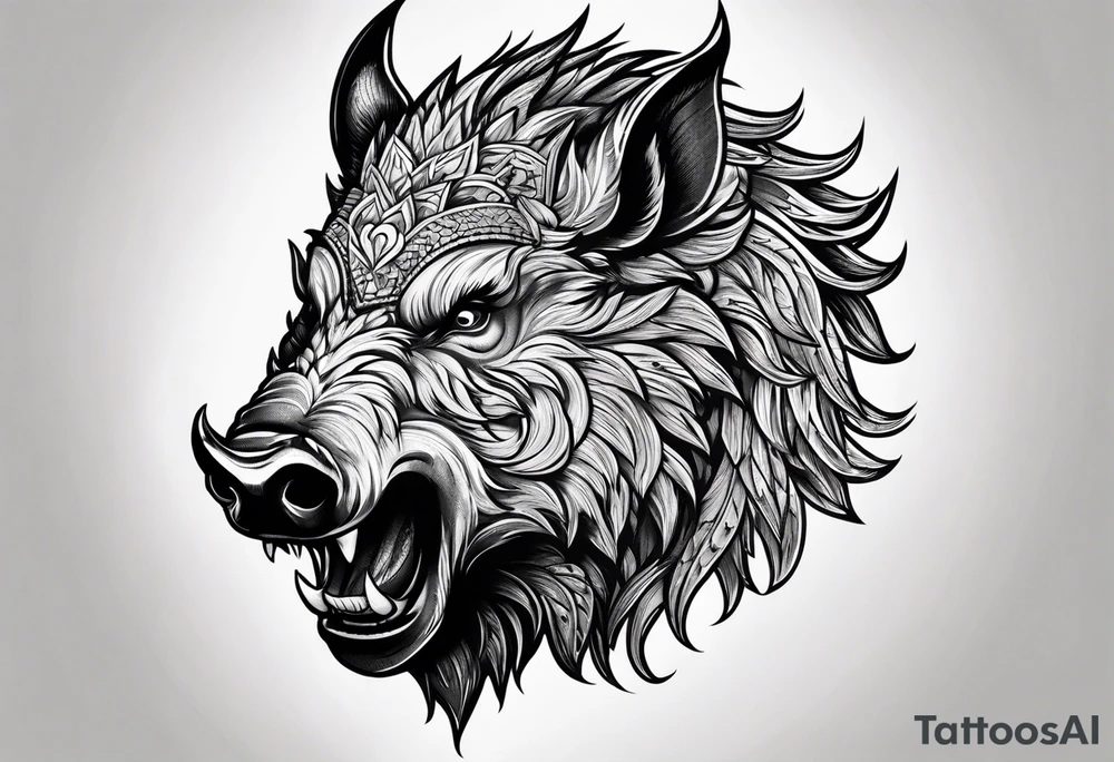 angry boar front tattoo idea