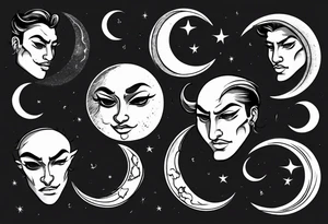 crescent moon with cartoon face for men tattoo idea