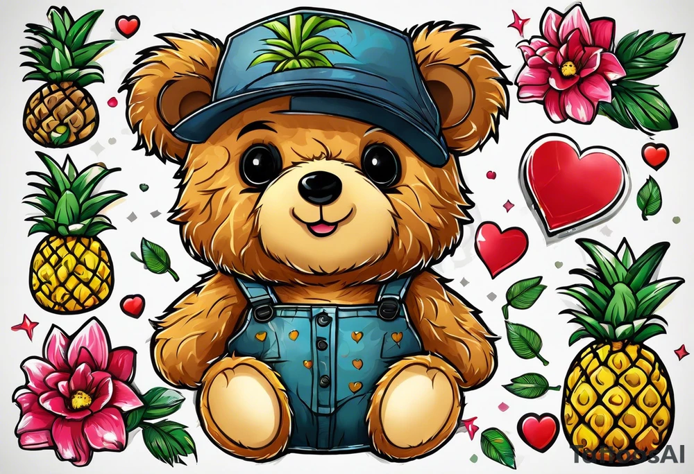 Teddy bear loves pineapple tattoo idea