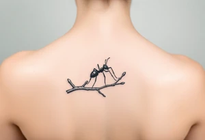 Army ant on a tree branch tattoo idea
