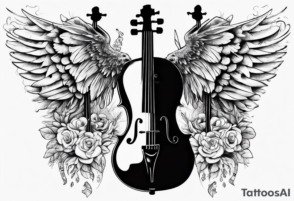 ACOUSTIC GUITAR AND VIOLIN WITH WINGS tattoo idea