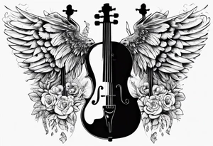ACOUSTIC GUITAR AND VIOLIN WITH WINGS tattoo idea