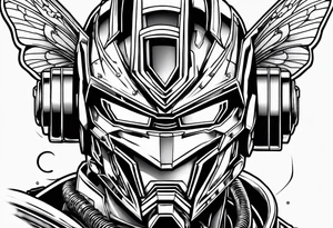 Optimus prime holding Sonic the hedgehog, a butterfly, saxophone, power ranger tattoo idea