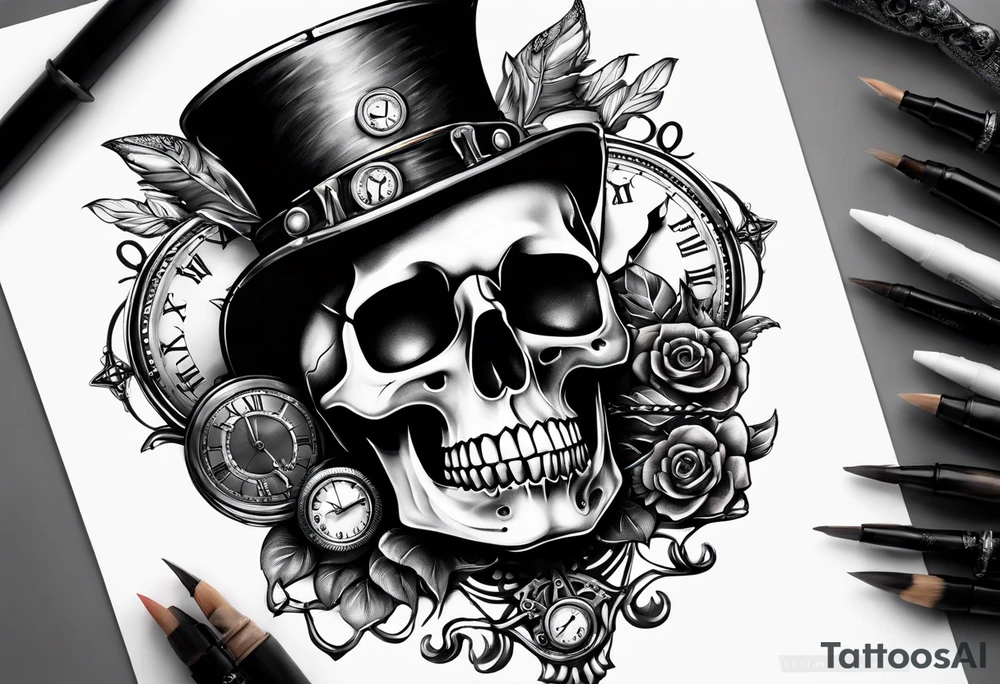 Steampunk skull,  and hour glass tattoo idea