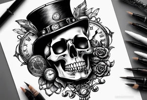 Steampunk skull,  and hour glass tattoo idea