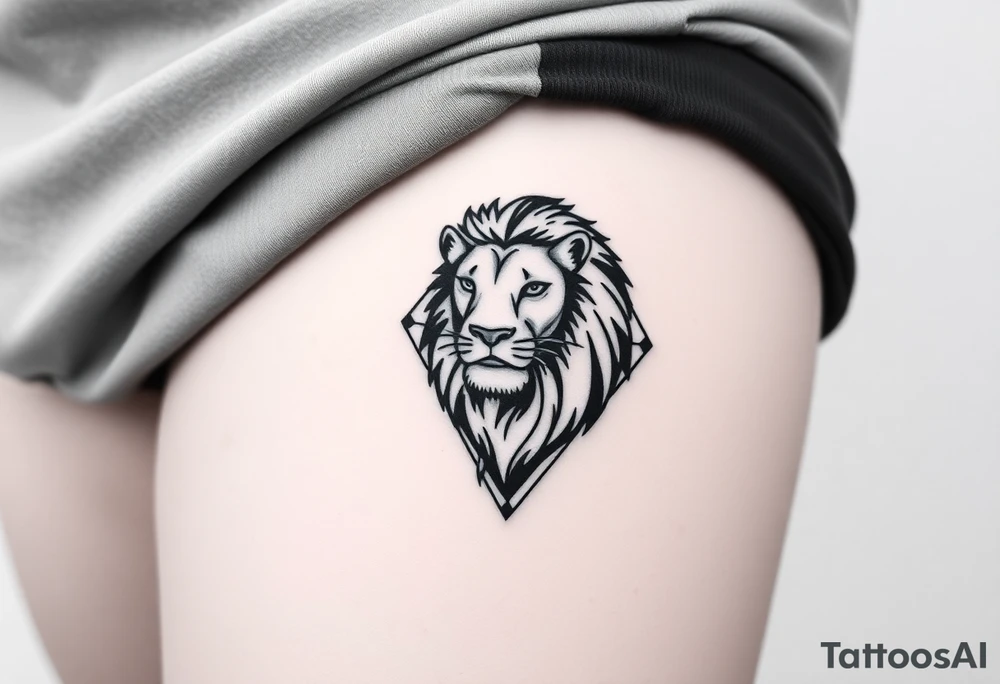 Lion with diamond geometric shapes and tattoo idea