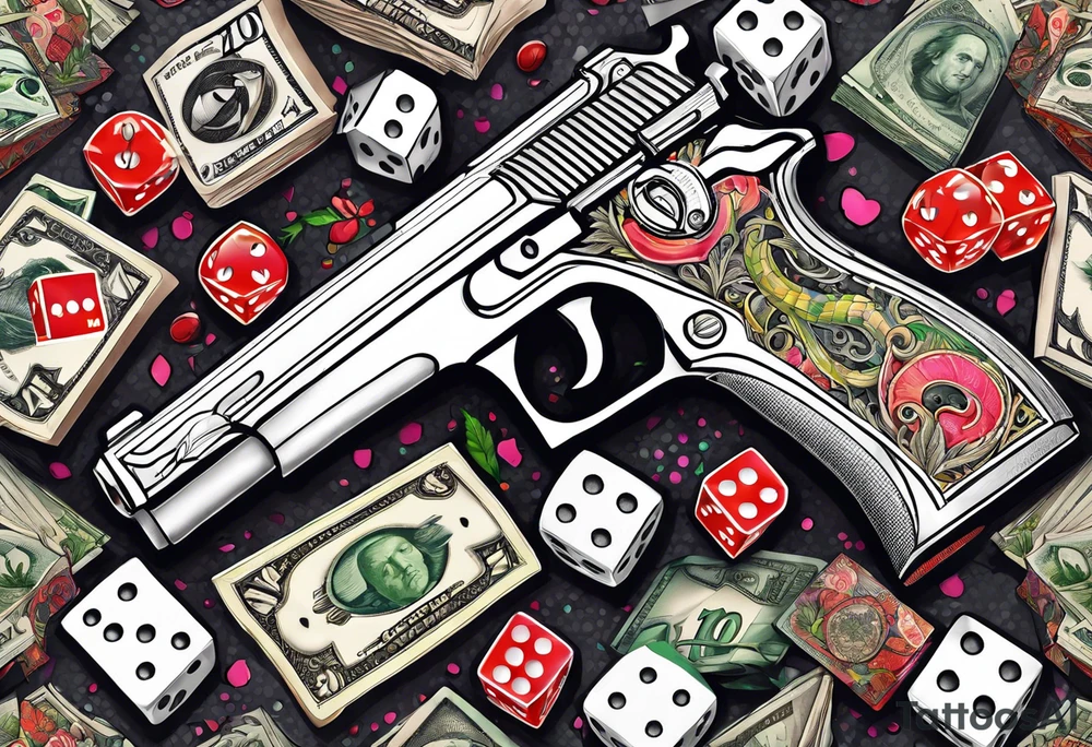 Money guns dice tattoo idea