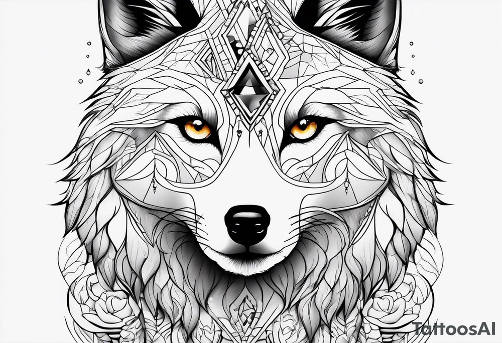 a wolf and a woman with the same eye tattoo idea