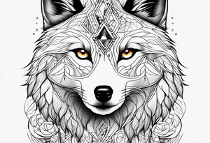 a wolf and a woman with the same eye tattoo idea